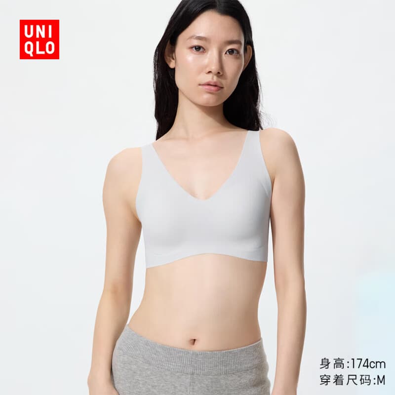 优衣库AIRism无钢圈文胸/舒适/固定罩杯女装轻氧Bra482666 487015 487015/03灰色 L