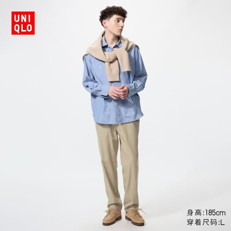 优衣库麻混纺休闲裤男装裤子棉麻透气舒适可调节26春夏新款482920 32 深米色 XL