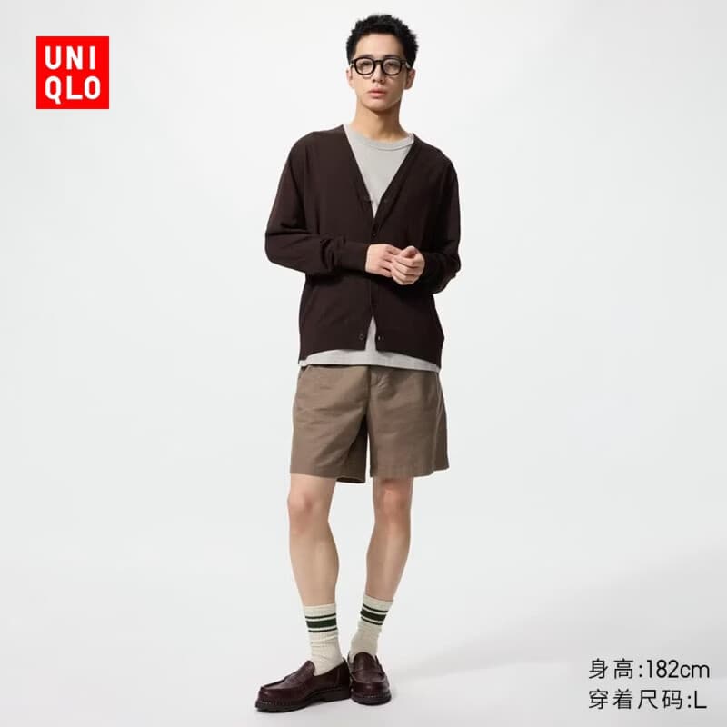 优衣库麻混纺舒适短裤男装26春夏新款482260 37 栗色 L