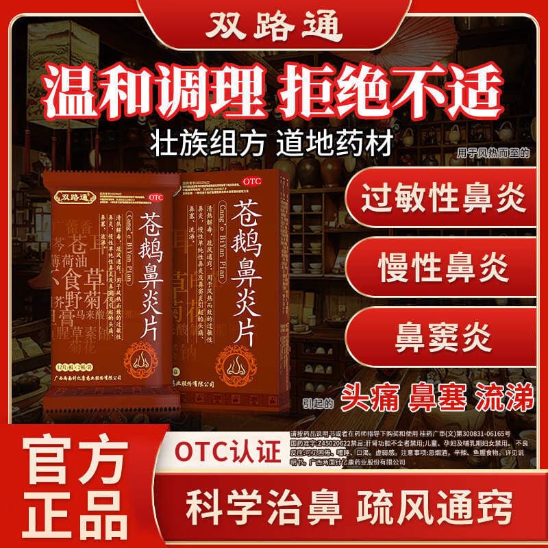 [双路通]苍鹅鼻炎片 4.35g*24片 1盒装 双路通苍鹅鼻炎片鼻炎药疏风通窍适用于过敏性鼻炎慢性单纯性鼻炎及鼻窦炎引起的头痛 90%患者选择