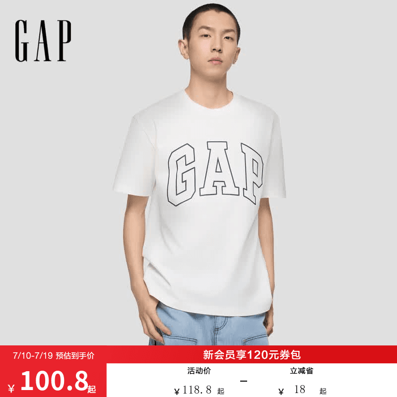 盖璞Gap男女装2026春季款纯棉印花logo短袖T恤美式725617 白色 S (165/88A) 亚洲尺码