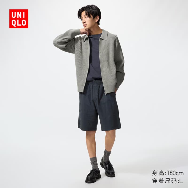 优衣库水洗全棉舒适短裤男女装/休闲短裤26春夏新款481571 474129 481571/09黑色 L