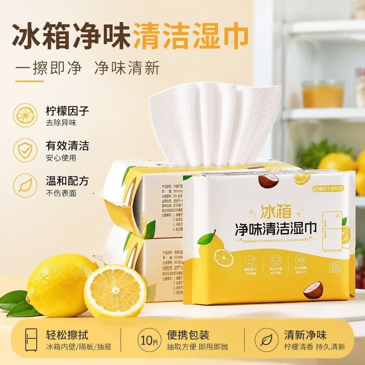 冰箱清洁湿巾去味杀菌xzh2 【祛味除菌】5包-体验装/贵在运费