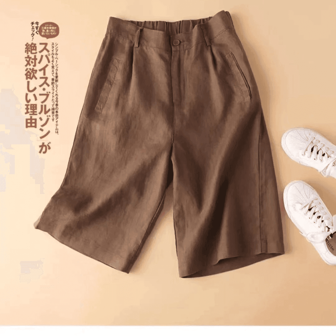 日系棉麻五分裤女夏季宽松大码显瘦高腰纯色直筒胖mm休闲西装裤 咖啡色【店长推荐】 XL 【建议115-130斤】