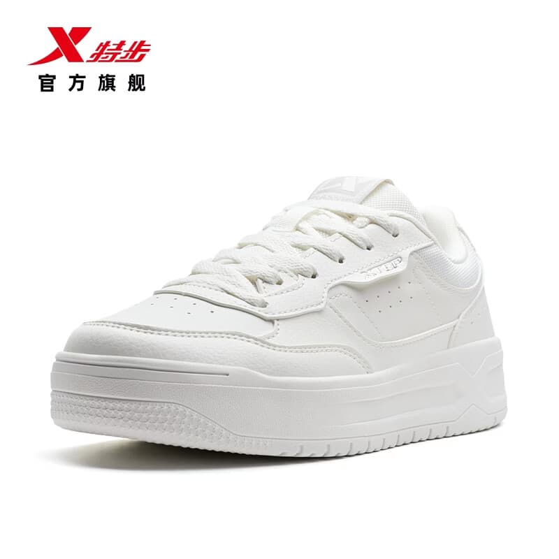 特步【店长推荐】经典板鞋女鞋时尚潮鞋运动鞋舒适耐磨休闲鞋子 帆白/银色 0027-女板鞋 38 新法码38.5美码7.5