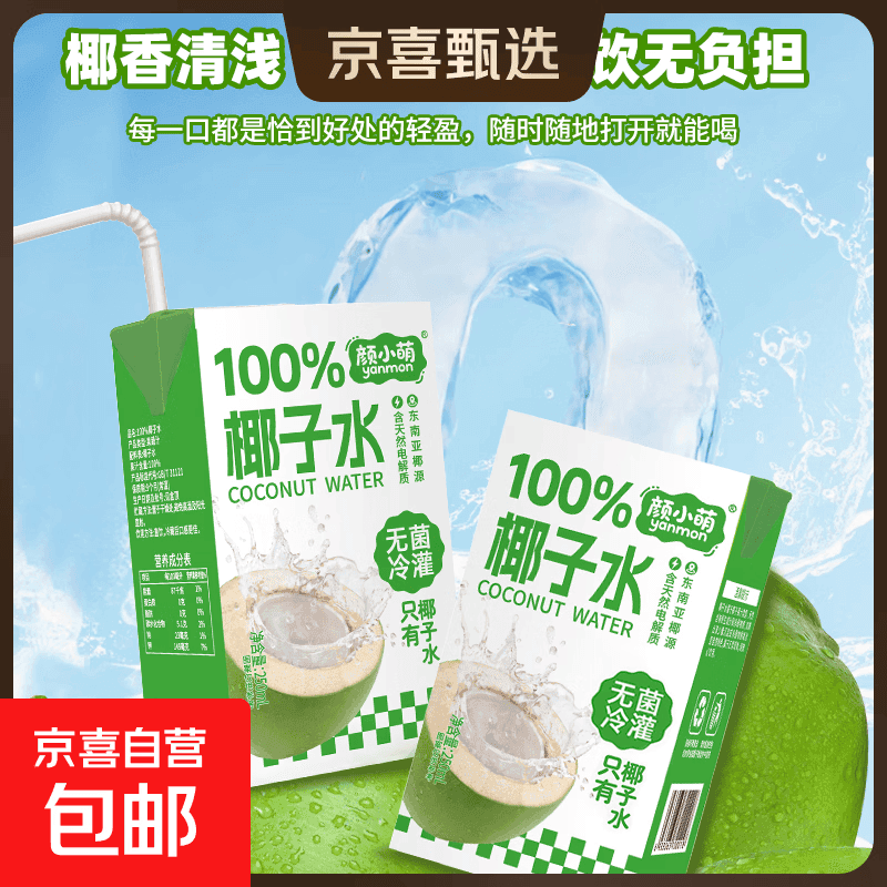 颜小萌椰子水 天然电解质西瓜汁芭乐茉莉汁果汁果味饮料整箱 椰子水饮料250ml*10盒装 *2箱