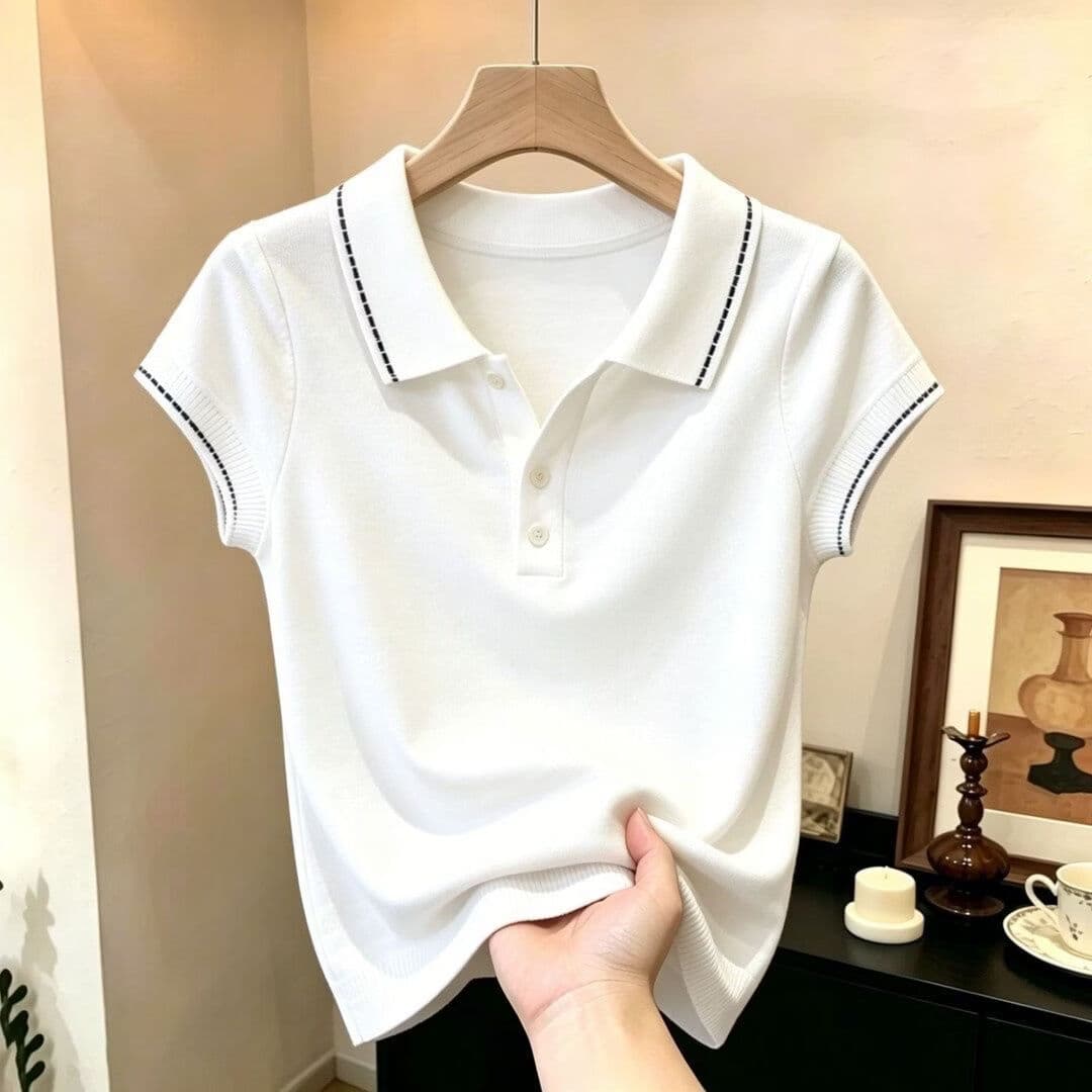 天丝莱赛尔精致polo领短袖翻领小杉2026夏季新款气质百搭减龄上衣 米白色 XL 【105-115斤】