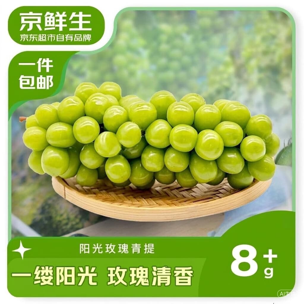 京鲜生 阳光玫瑰葡萄 净重2.8-3.3斤 单果8-10g葡萄/提子 源头直发