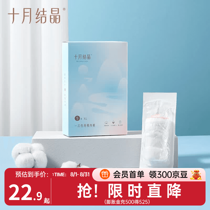 十月结晶 一次性内裤女纯棉孕产妇内裤月子免洗旅行裤 5条 XL【130斤内】
