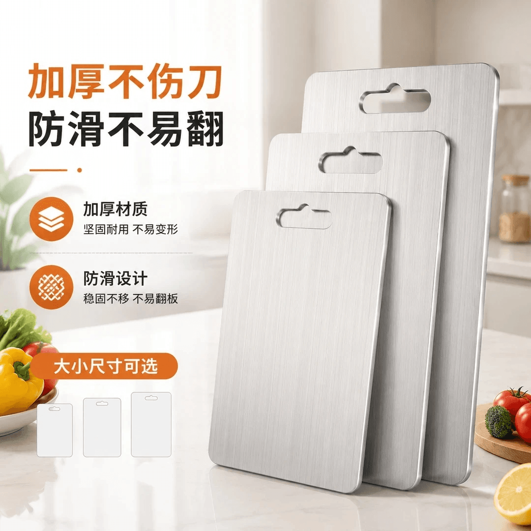 【新升级】不锈钢双面切菜板加厚擀面防滑砧板案板揉面厨房菜板Q 加大号【30*46厘米】厚款