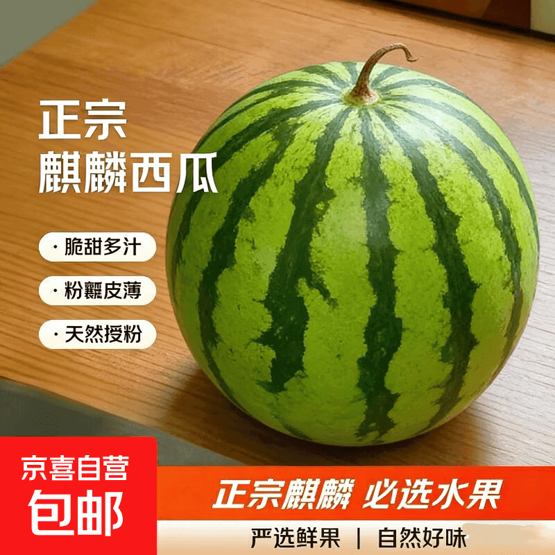 【产地直发】冰糖正宗麒麟西瓜新鲜应季美都整箱现摘有籽黑籽西瓜 8-10斤