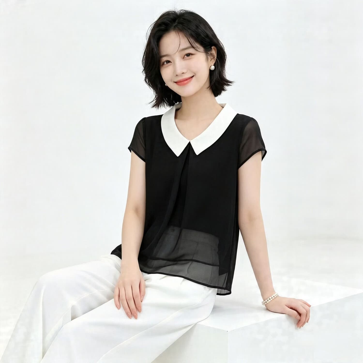 短袖t恤女2026新款上衣设计感小众别致正肩衬衣领酒红色雪纺衫 黑色 2XL 建议120-130斤