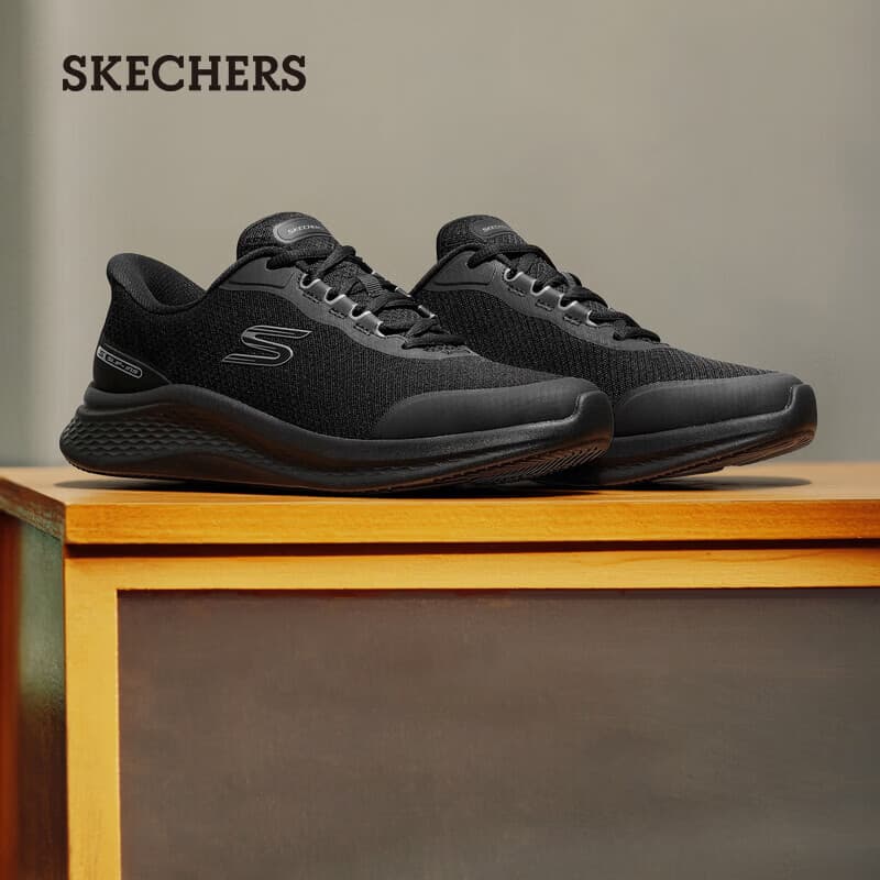 斯凯奇（Skechers）闪穿鞋|秋季男子舒适一脚蹬时尚百搭运动休闲 全黑色 43