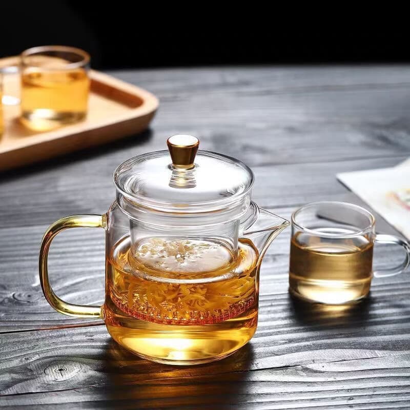 【爆款热卖】玻璃泡茶壶耐高温加厚煮茶壶防烫茶水分离泡茶器317 神奇黄把壶