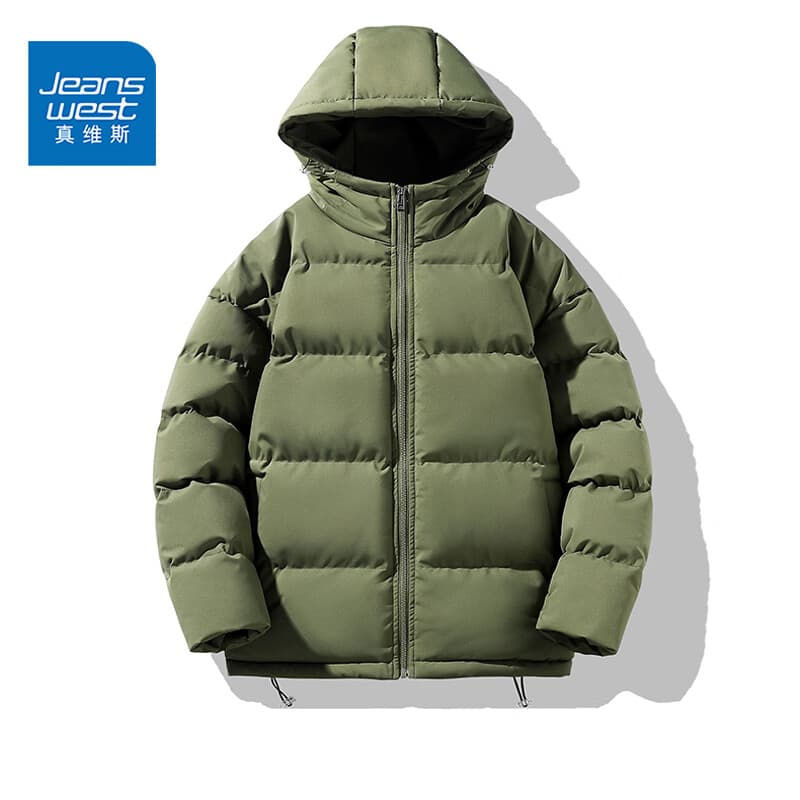 真维斯（Jeanswest）情侣款面包服男女连帽棉服冬季保暖棉袄外套2026新款加厚百搭棉衣 军绿 纯色 2XL