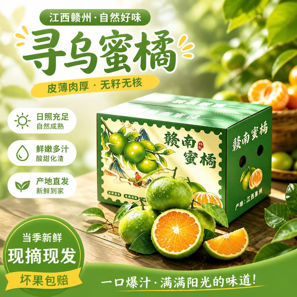 土八鲜江西赣南寻乌蜜橘 新鲜水果无籽柑橘子当季青皮甜蜜桔子生鲜 净重3斤尝鲜装（果径40mm+）