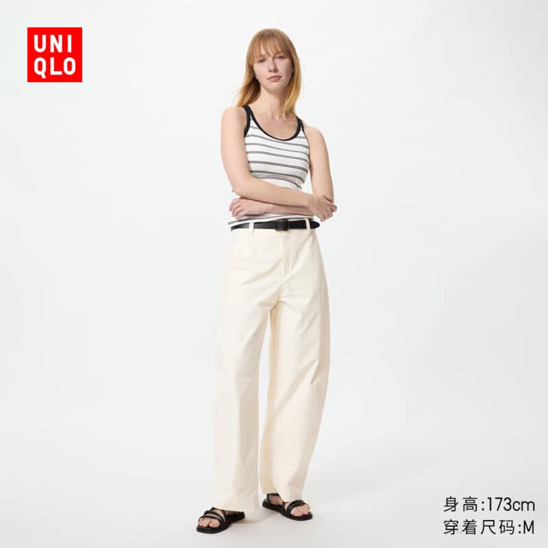 优衣库针织廓形长裤常规款女装男装/休闲裤裤子482287 486980 482287/01乳白色 S