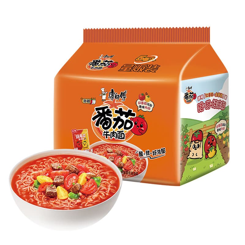 康师傅方便面 经典番茄牛肉面五连包110g*5 泡面袋装速食方便食品