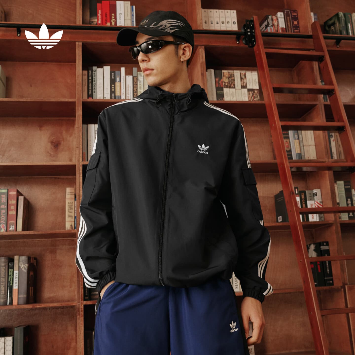adidas通勤百搭经典休闲运动连帽夹克外套男女春夏阿迪达斯三叶草 黑色   XL  