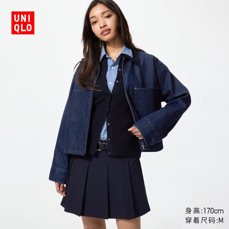 优衣库打褶迷你裙裤女装/休闲裤裤子488816 69 藏青色(条纹) S