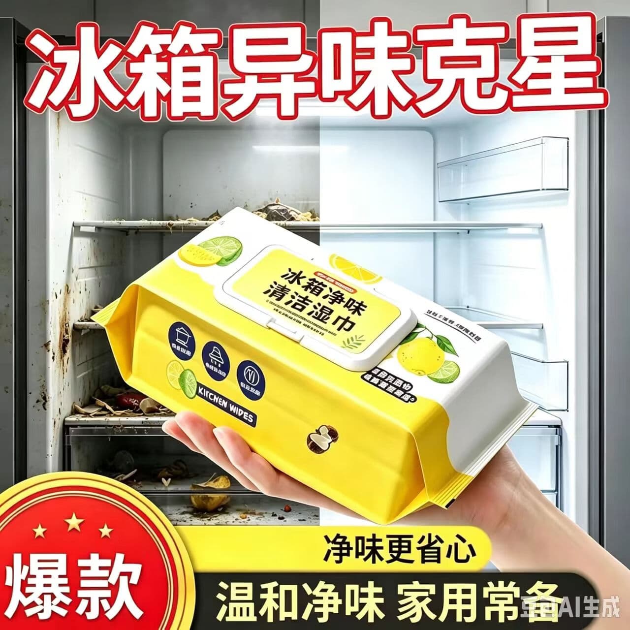 冰箱清洁湿巾多用途清洁湿巾厨房油烟机去油污YC2 4包【拍一发4  限时特惠】
