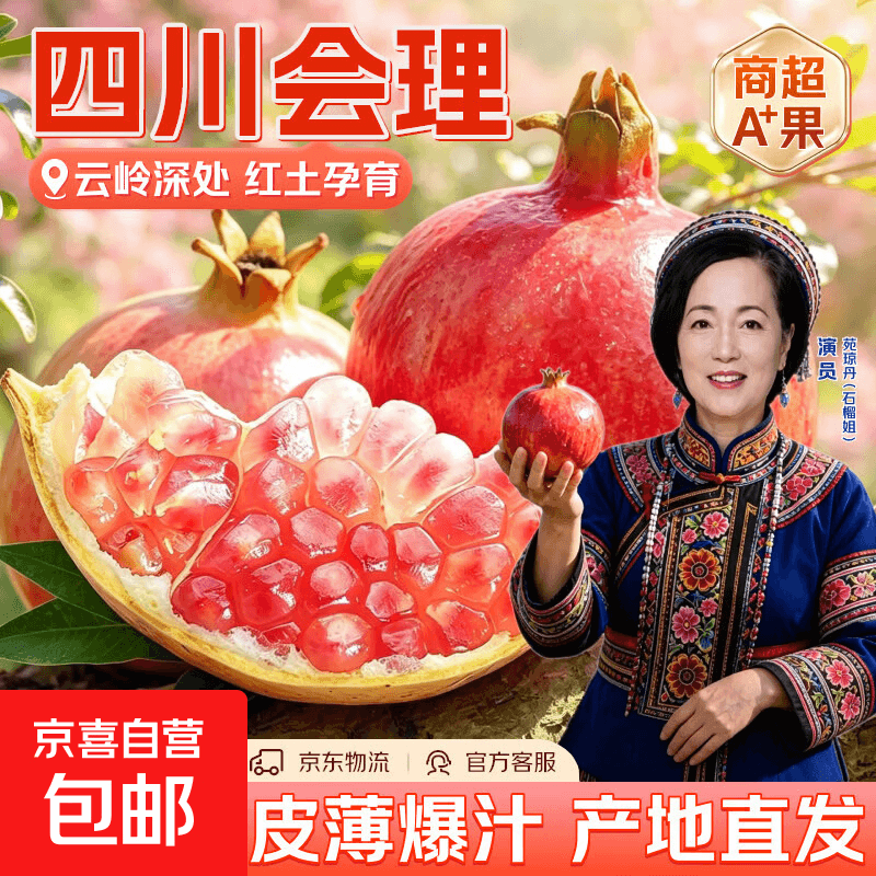 会理突尼斯软籽石榴水果新鲜当季整箱正宗四川会理新鲜现摘甜石榴 五斤250g+净重4.7斤