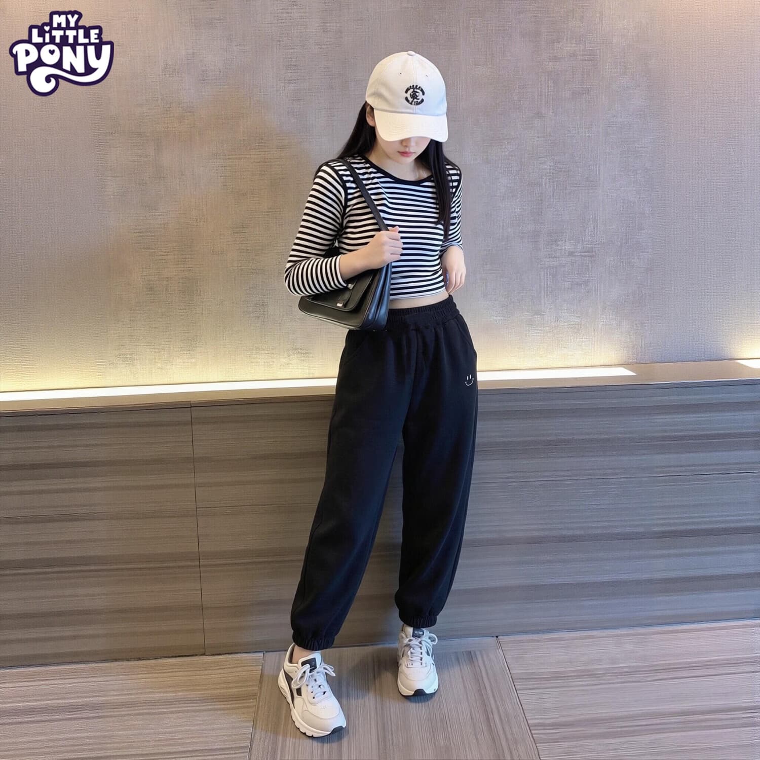小马宝莉儿童裤子男女童卫裤秋季运动裤百搭休闲长裤童装2026新款休闲裤 笑脸卫裤-黑色 150 身高建议140-150CM