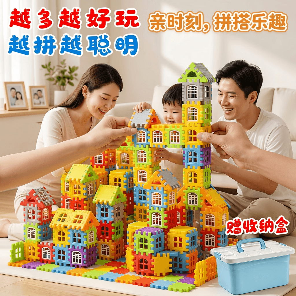 乖明星儿童拼装益智玩具搭房子积木70pcs大颗粒1-3-6岁男女孩生日礼物
