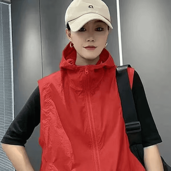 商场同款四季可穿休闲百搭连帽纯色显瘦时尚透气工装马甲女-SFJL 红色 XL 建议125斤-140斤