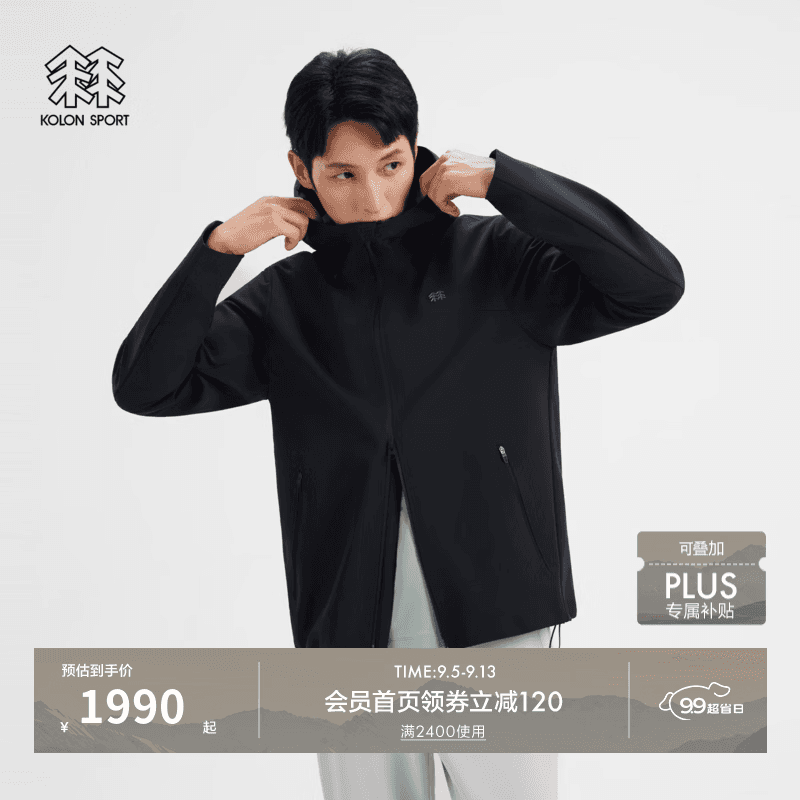KOLON SPORT/可隆风脊石墨烯软壳夹克 男子户外透湿防泼水防风外套 LHJK6WNT01-BK 黑色 L 175/96A