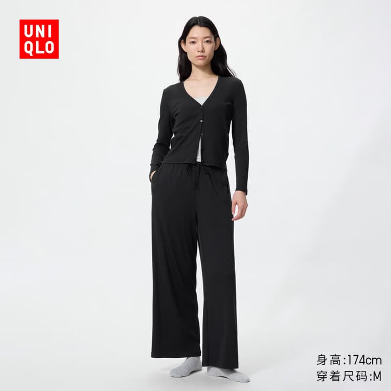 优衣库罗纹宽松舒适长裤/常规款女装486317 09 黑色 M