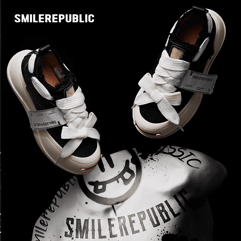 smilerepublic【檀健次同款】经典黑色开口笑增高厚底低帮圆头帆布鞋女鞋 新 黑色 37