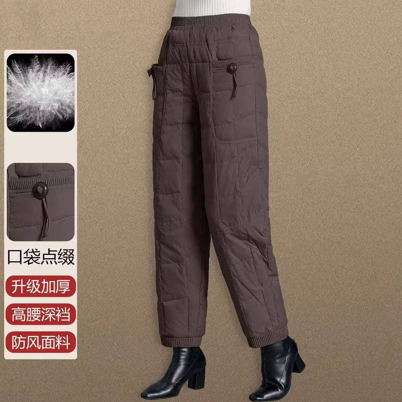 新款复古棉裤冬季女士时尚加厚保暖休闲裤子高腰宽松大码LLY 咖色 2XL 130-145斤
