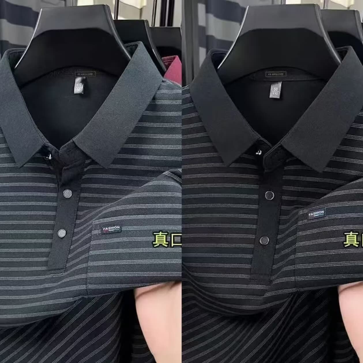 【拍一发二】秋季新款长袖带真口袋男士POLO衫柔软舒适上衣wwh 黑色+灰色 2XL 适合145-160斤