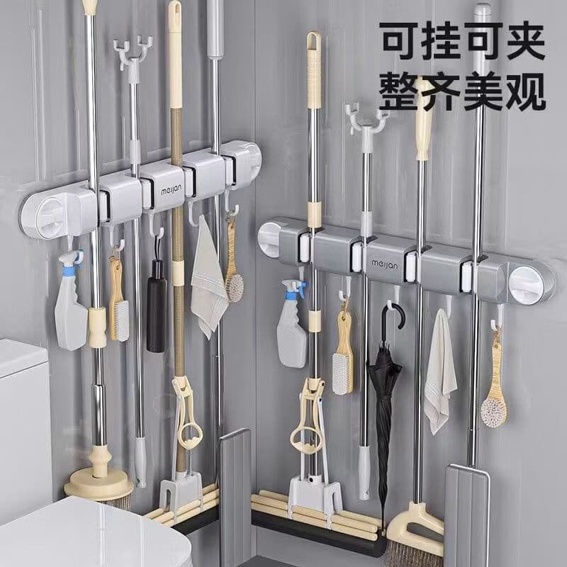 吸盘拖把壁挂夹扫把拖布家用浴室卫生间强力固定免打孔拖把架cfq 升级吸盘款1个装拖把夹丨4夹5钩