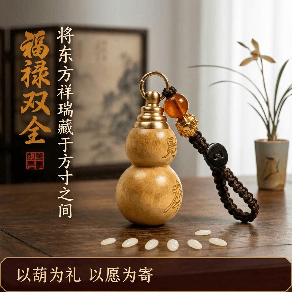 【保】日杂小件七粒米桃木葫芦中年男女士随身平安挂件7粒米HQ 已祈-七粒米【桃木财库葫芦】