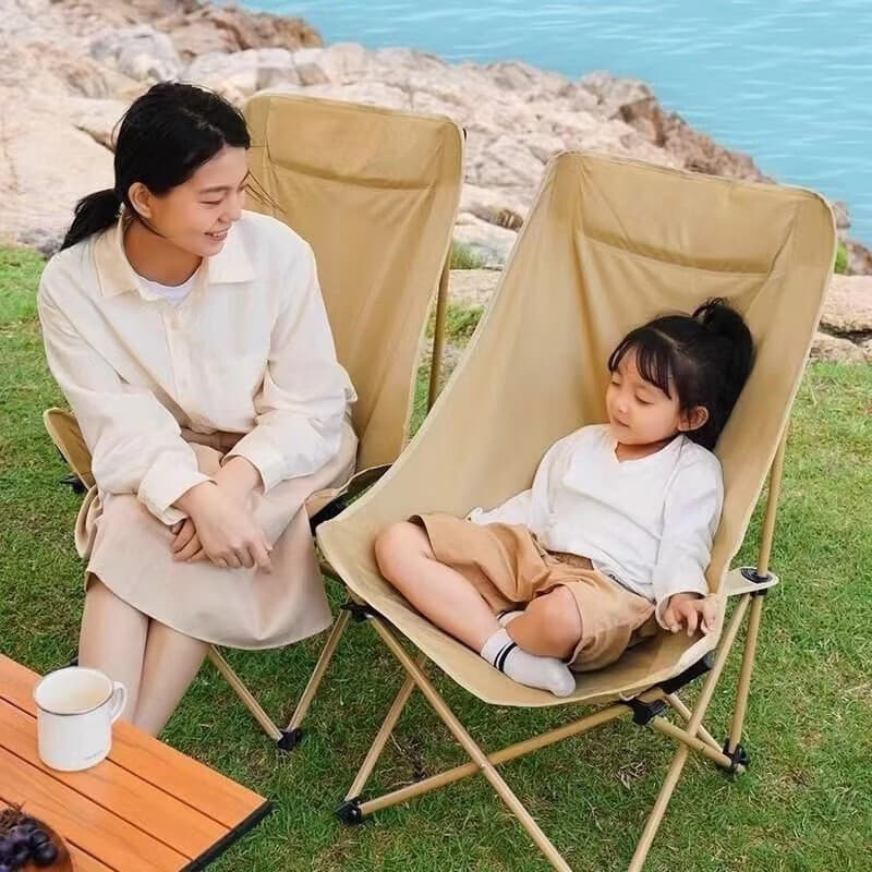 羚特月亮椅露营椅子月亮椅加高靠背钓鱼椅沙滩椅折叠凳便携靠椅 【一刀切】高背月亮椅曜石黑