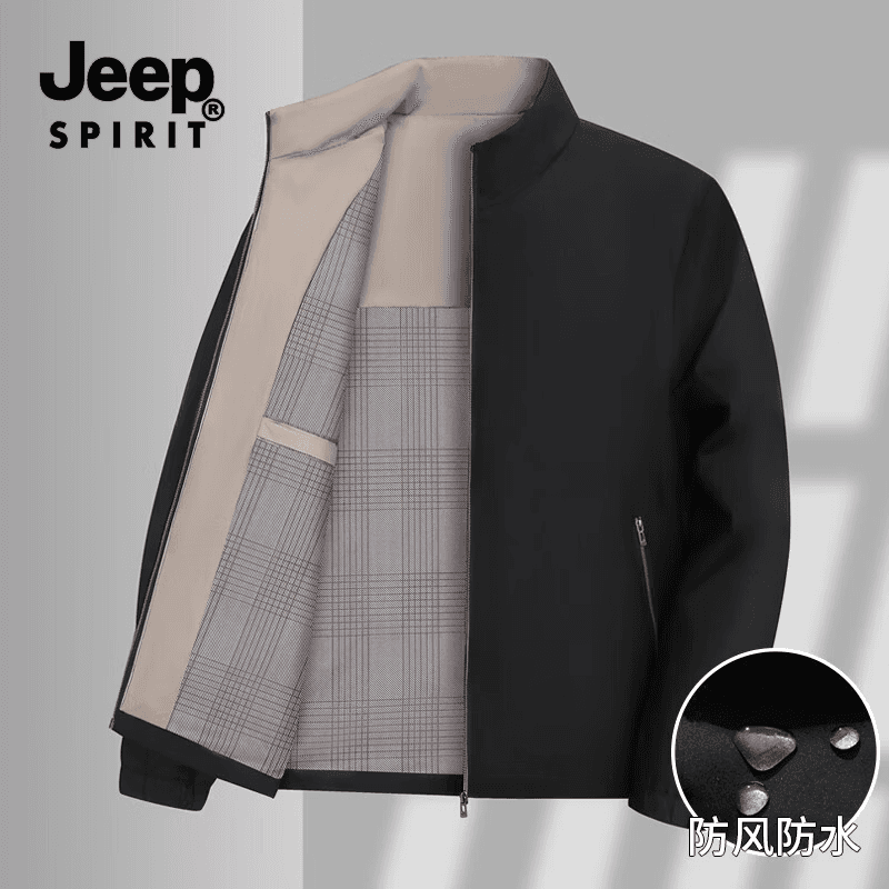 JEEP SPIRIT吉普立领夹克外套男士春秋季新款商务休闲中年爸爸装行政茄克衫 黑色 2XL