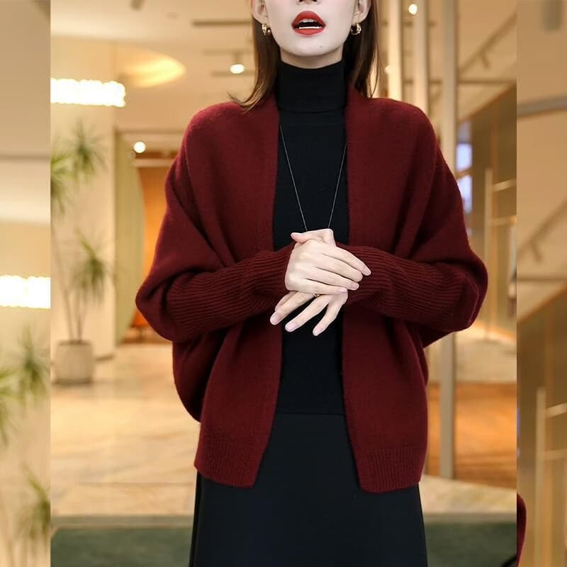 洋气新款女装V领毛衣开衫显瘦宽松大码针织衫外套时尚红色百搭款 红色 均码 【90-140斤】