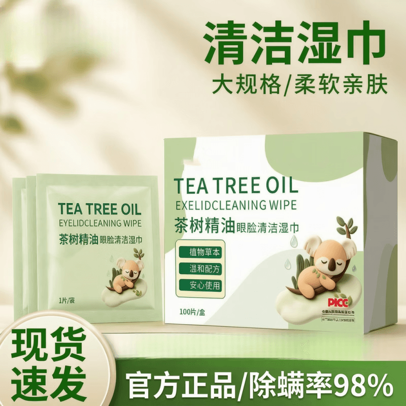眼睑清洁湿巾茶树精油眼部专用温和清洁湿巾zqy 【1盒/100片】温和配方更安心