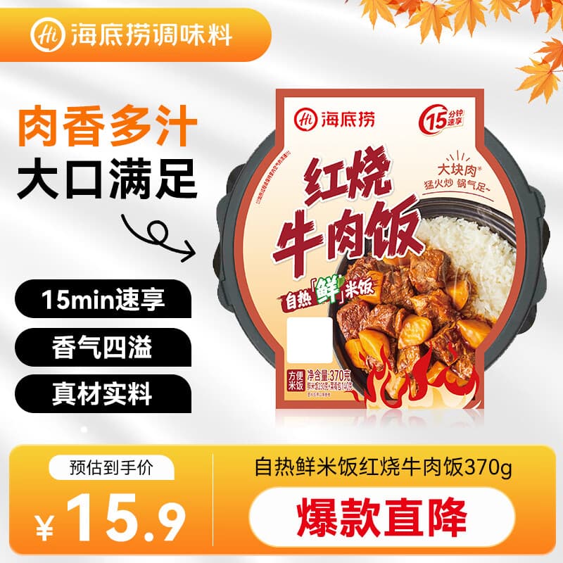 海底捞自热米饭方便速食大分量午餐夜宵自热鲜米饭红烧牛肉饭370g