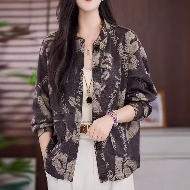 秋季新款高级感复古印花中式时尚百搭气质宽松显瘦外套wxh 图片色 2XL 建议125-140斤