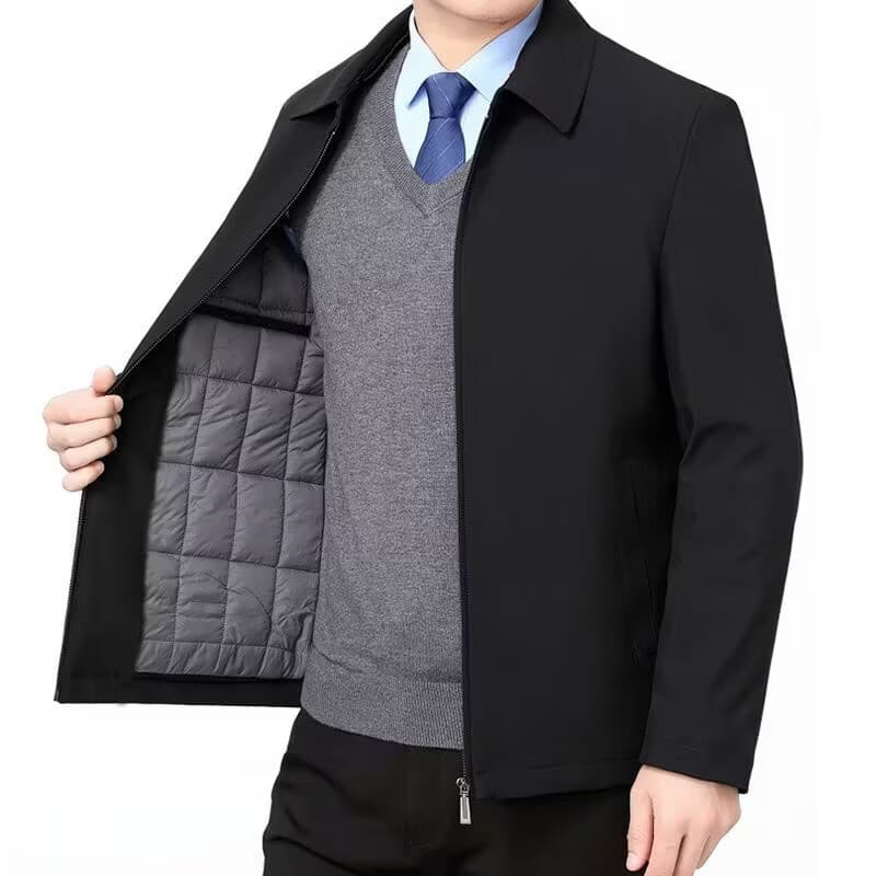 2026新款棉衣男士夹棉外套中老年爸爸装秋冬季加厚行政夹克E-B366 【加棉-拉链款】黑色 2XL 建议145-160斤