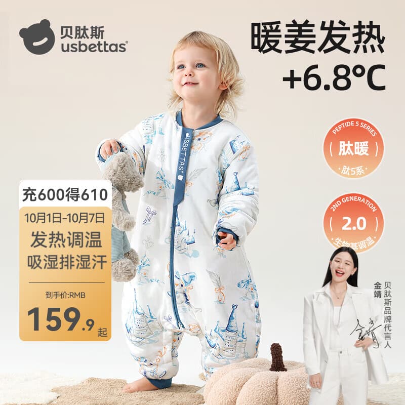 贝肽斯宝宝睡袋春秋冬分腿式婴儿1-3-6岁恒温发热防踢被儿童保暖连体衣 恒温×天竹【春秋双层 室温20-26℃】奇幻城堡 S码【适合身高60-85cm】年龄6-18个月