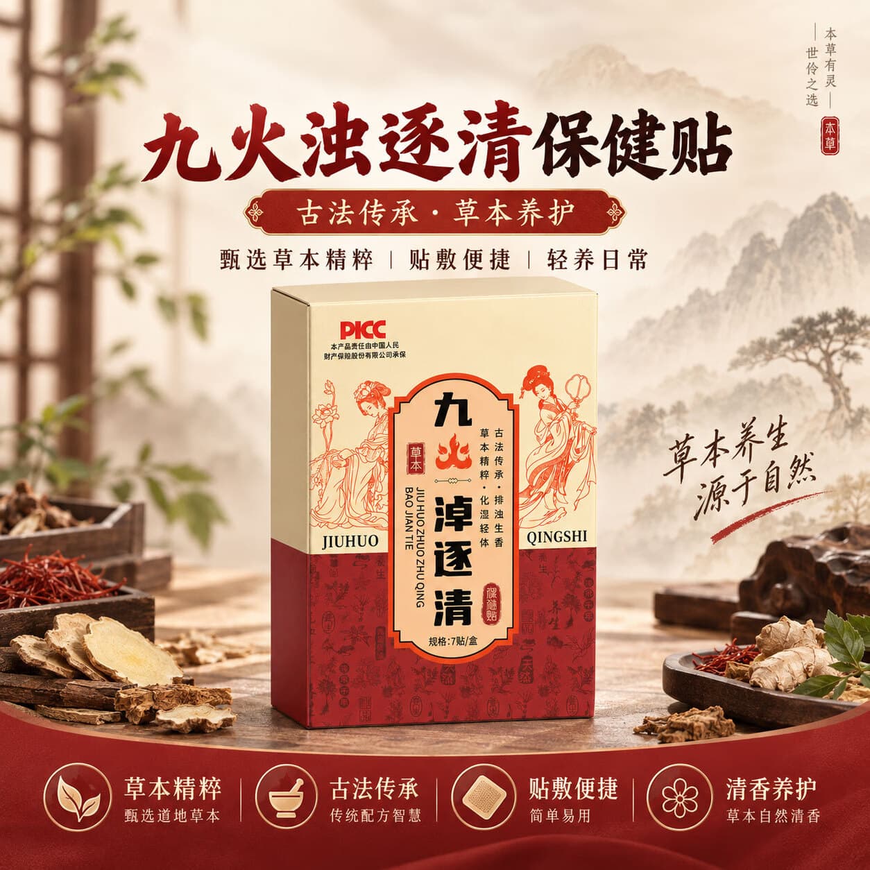 世伶本草【品质甄选】九火贴湿浊清火参火焰子火麻仁火山泥苍术fjf-lz 祛湿排污 一步到位【巩固装】 7片*4盒