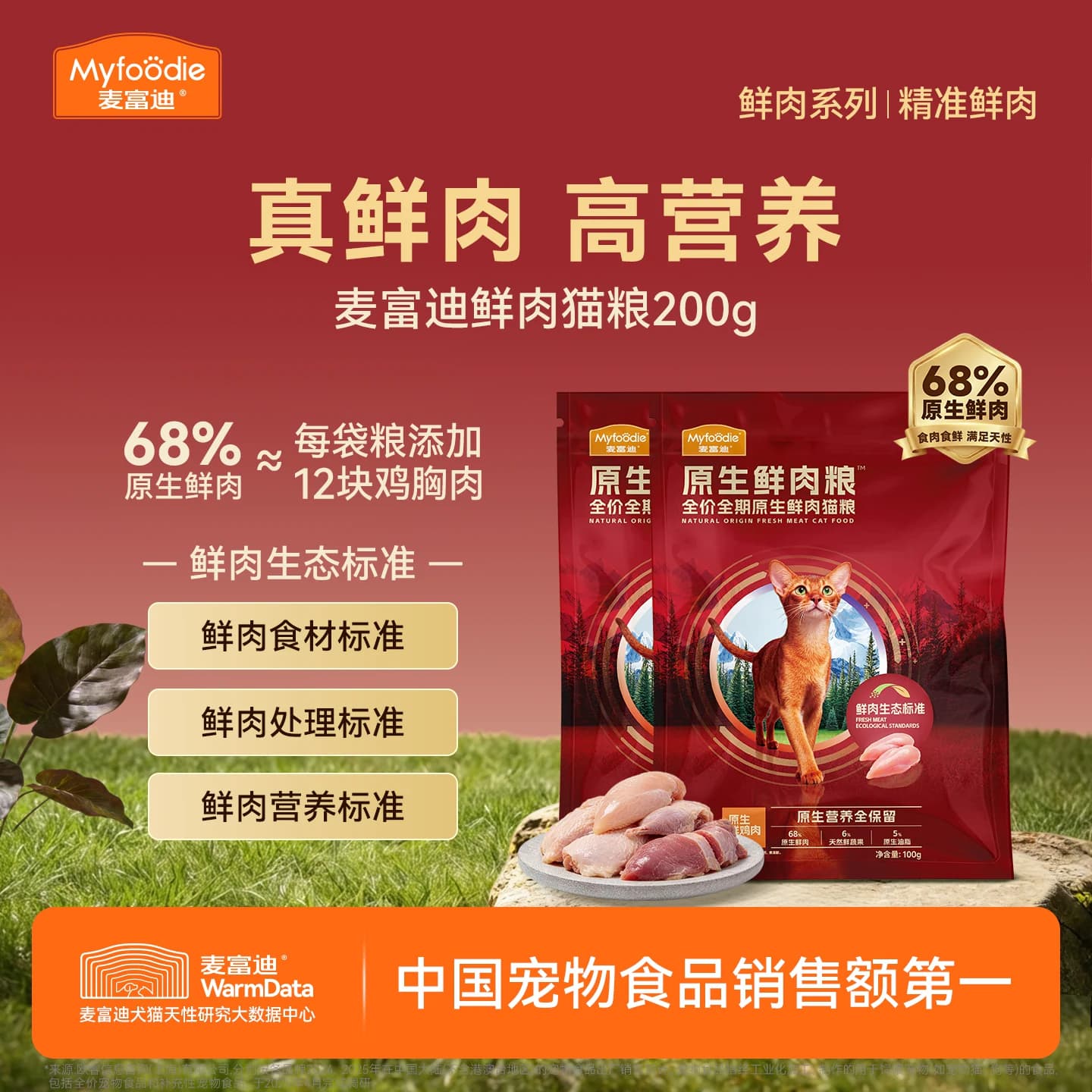 麦富迪全价原生鲜肉猫粮缓解黑下巴营养成幼猫通用猫粮100g*2& - 商品图1