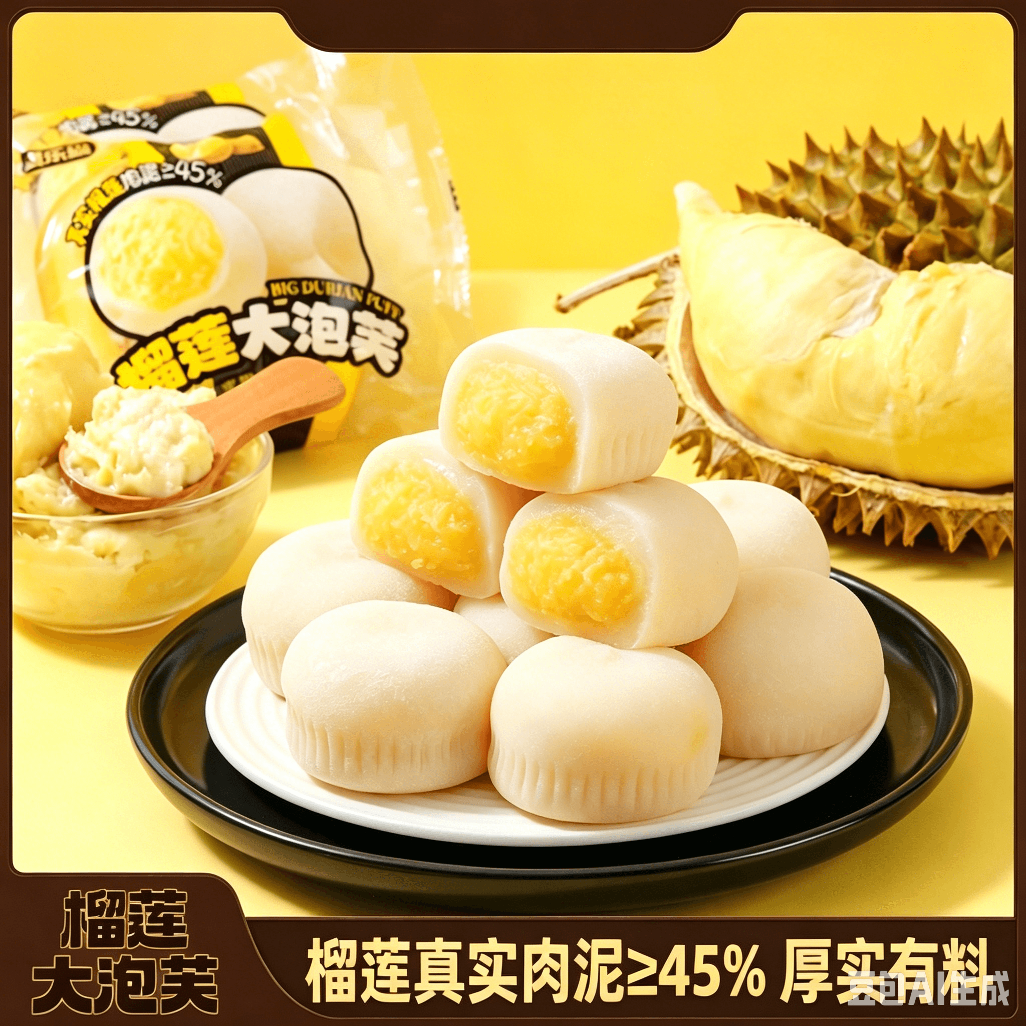 爆浆流心榴莲大泡芙奶油夹心雪媚娘糕点下午茶网红解馋零食整箱 - 商品图1