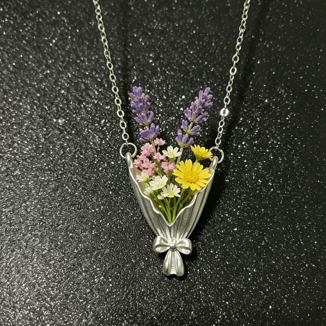 宣宁DIY插花花束项链小众设计波浪造型磨砂百搭浪漫百搭配饰 - 商品图1