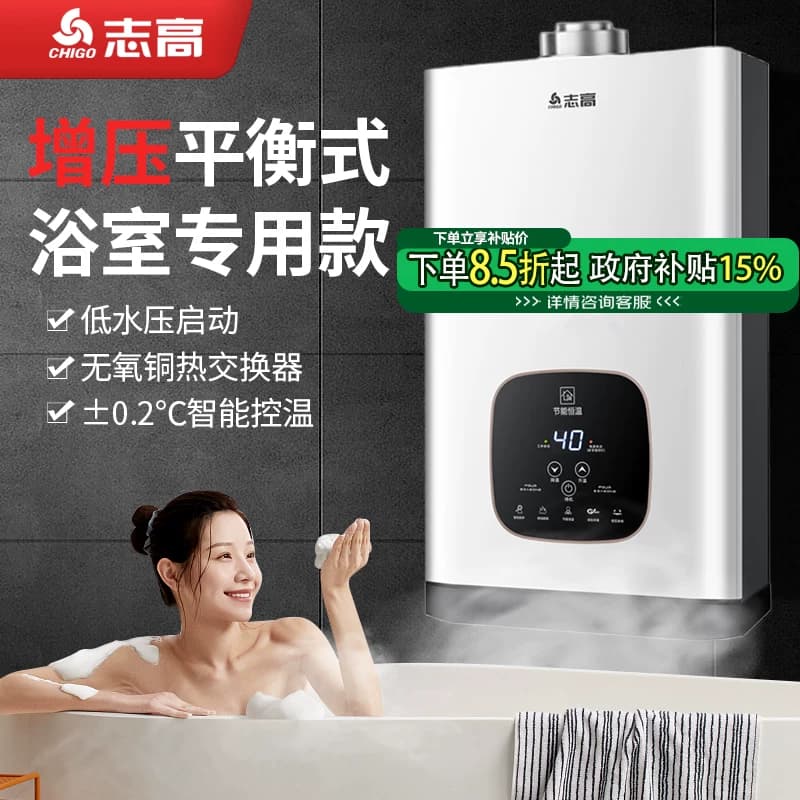 志高平衡式燃气热水器增压款天然气浴室专用8升12升水伺服恒温10L - 商品图1