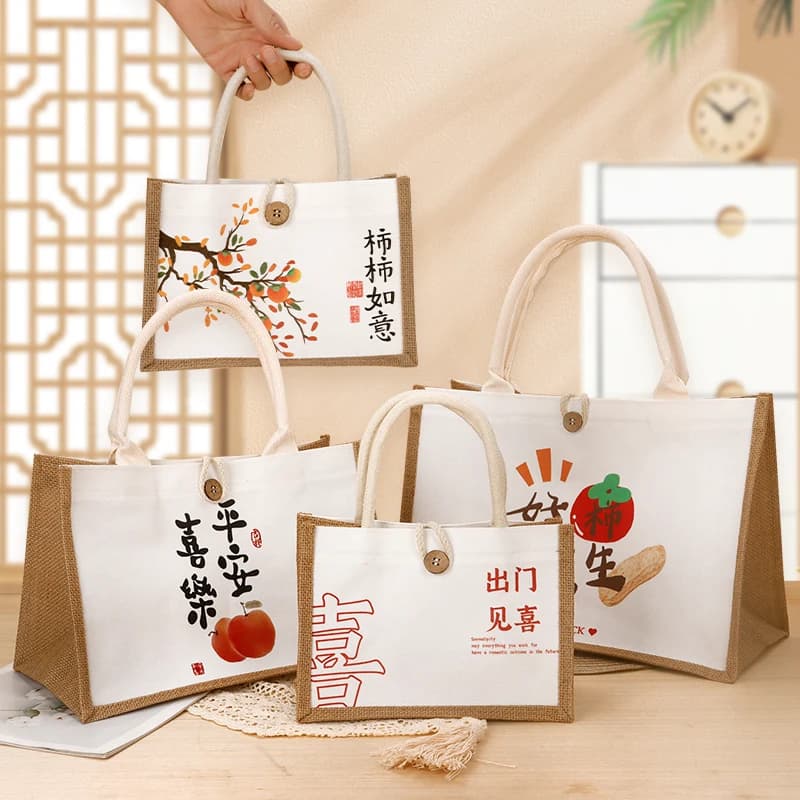 麻布手提袋定制logo时尚外出学生饭盒包便当袋子环保礼品袋帆布袋 - 商品图1